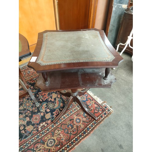 132 - Lot of Leather top tables includes telephone table, nest of tables and coffee table.