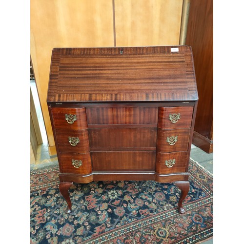 179 - Antique Three Drawer Writing Bureau. Supported on Queen Anne Legs.