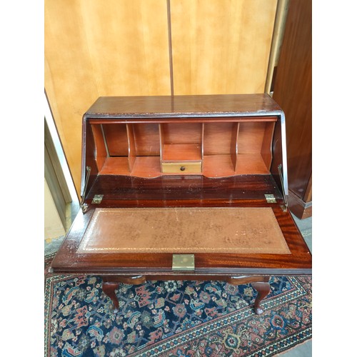 179 - Antique Three Drawer Writing Bureau. Supported on Queen Anne Legs.