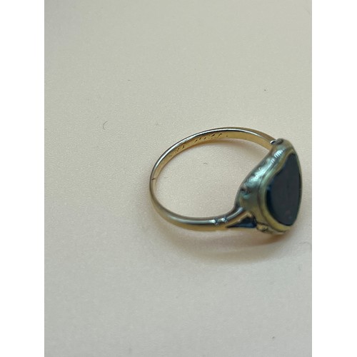 13 - Antique gold ring set with a heart shaped blood stone. [Marks rubbed] [Ring size N] [2.42Grams] [Wil... 