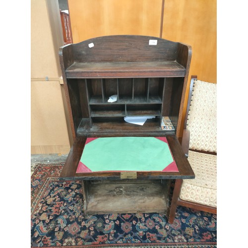 172 - 19th century ladies slim line Writing bureau / bookcase together with 1930s 40s armchair.