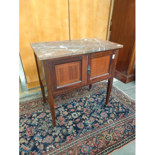 158 - Edwardian double section pot cupboard with marble top.