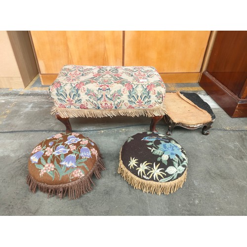 156 - Collection of vintage stools includes antique beaded work stools.