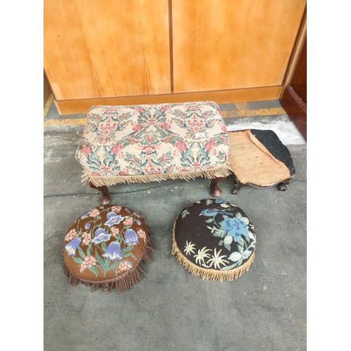 156 - Collection of vintage stools includes antique beaded work stools.