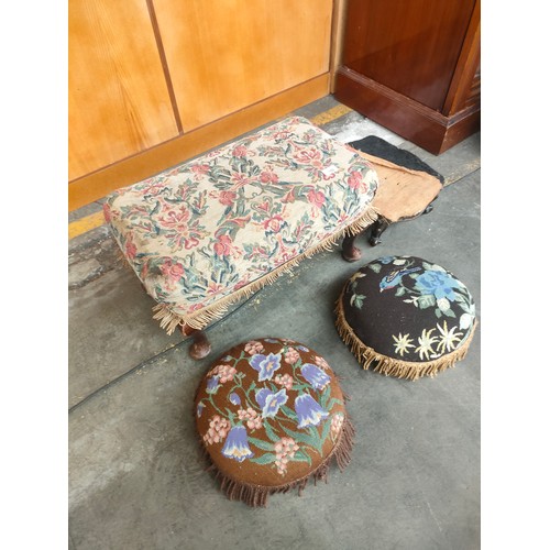 156 - Collection of vintage stools includes antique beaded work stools.