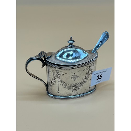 35 - Chester silver condiment lidded pot with blue liner. Comes with a plated spoon. [90.97grams] [Will p... 
