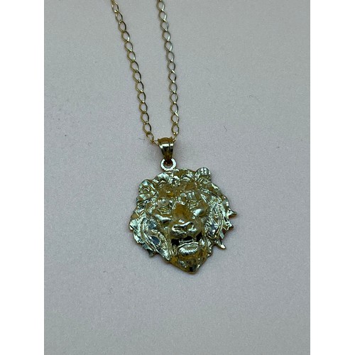 41 - 9ct gold chain with a 9ct gold lion head pendant. [6.65grams] [Will post]