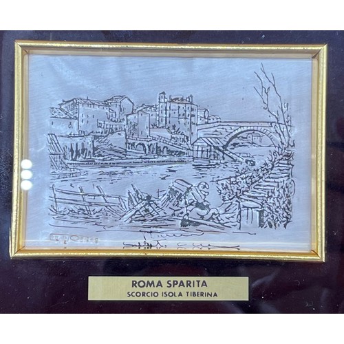 125 - Two 925 silver plaques titled Roma Sparita. Fitted within gilt frames. [Frames 21x24cm] [Will not po... 