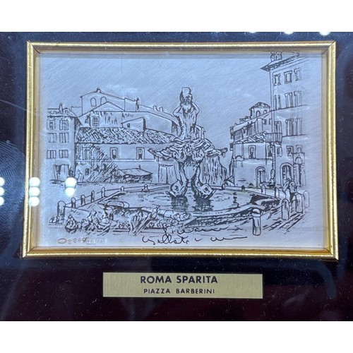 125 - Two 925 silver plaques titled Roma Sparita. Fitted within gilt frames. [Frames 21x24cm] [Will not po... 