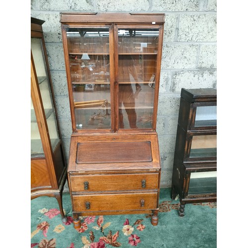 214 - Antique two drawer bureau bookcase.