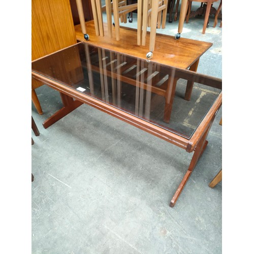 215 - Mid Century 70s Danish Style Teak coffee table with smoked glass insert together with Nest of Tables... 