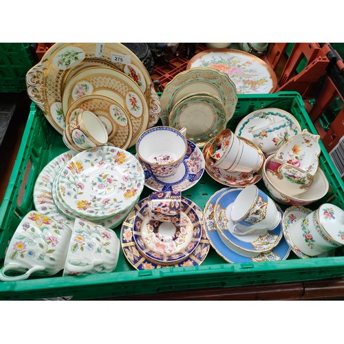 275 - Box of Victorian tea ware includes Crown derby Imari , Minton etc.