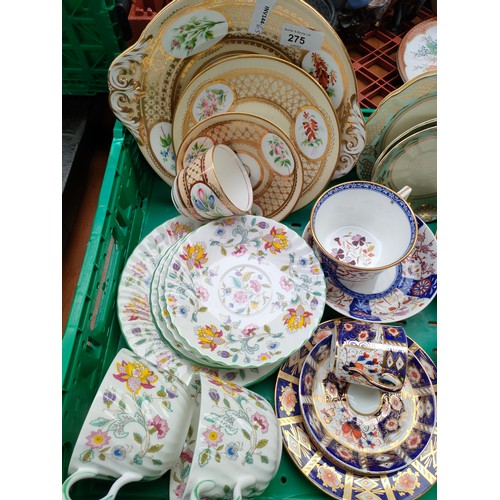 275 - Box of Victorian tea ware includes Crown derby Imari , Minton etc.