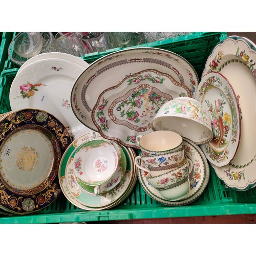 271 - Box of early tea ware includes Coalport, Ornate cabinet plates and dinner wares etc.