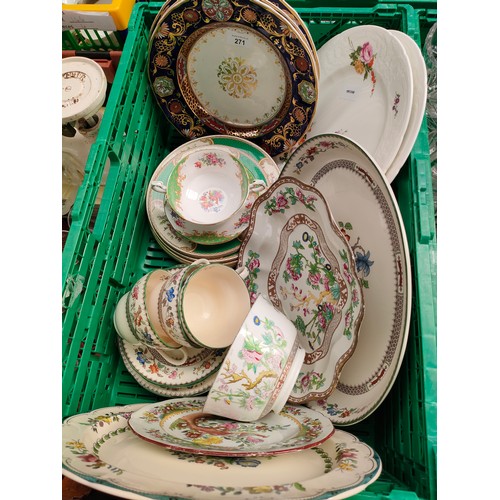 271 - Box of early tea ware includes Coalport, Ornate cabinet plates and dinner wares etc.