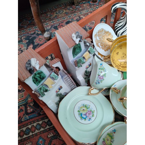 268 - Large crate of collectables includes Beswick Van Gogh style zebra vase, Coalport green and yellow bi... 