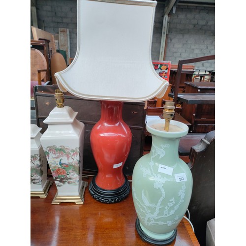 262 - Selection of Oriental table lamps together with lot of vintage shades.