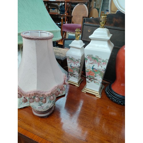 262 - Selection of Oriental table lamps together with lot of vintage shades.