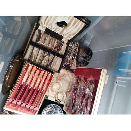 261 - Large box of silver-plated cutlery boxed sets etc .