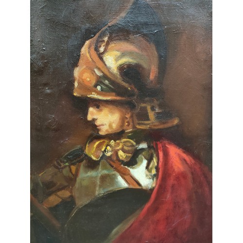 260 - Large Oil painting depicting Alexander the great in knights armour signed with details on back set o... 