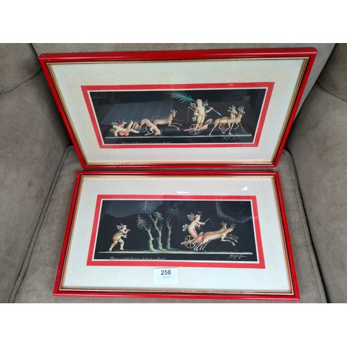 258 - Pair of Vintage Paintings depicting Pompeii Roman Cupid both signed.