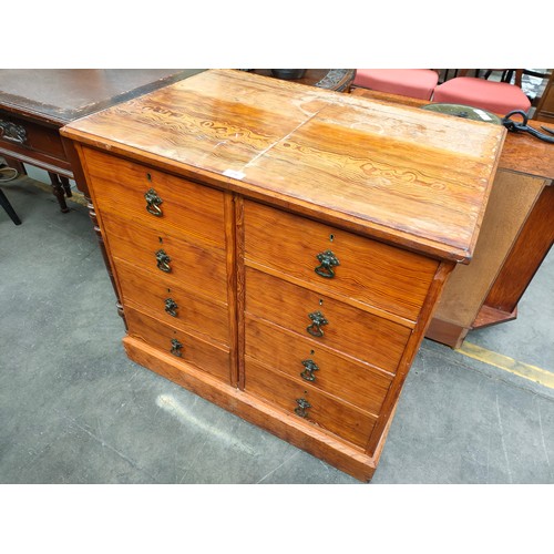 238 - Antique pine heavy campaign chest of drawers.