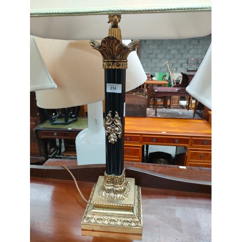 234 - Antique Gilt and Black Stepped Corinthian / Nelson Column Brass Oil Lamp Base together with pair of ... 