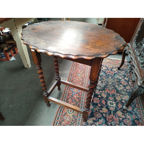 233 - Antique Oval Oak accent side Table Barley Twist Legs.