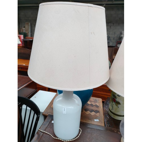 230 - 2 Large early table lamps Include's milk glass with modern shades.