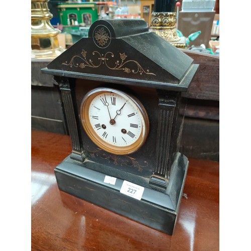 227 - Victorian French slate mantle clock.