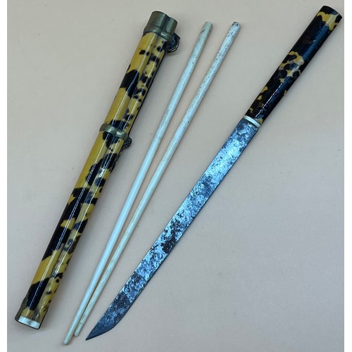 558 - Antique Chinese tortoise shell trousse knife and chopstick set.