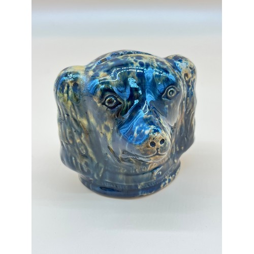 572 - Antique Scottish drip glaze wally dug head bank. [10x10x9cm]