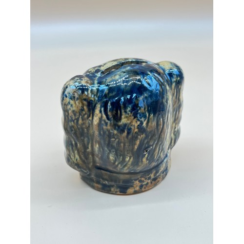 572 - Antique Scottish drip glaze wally dug head bank. [10x10x9cm]