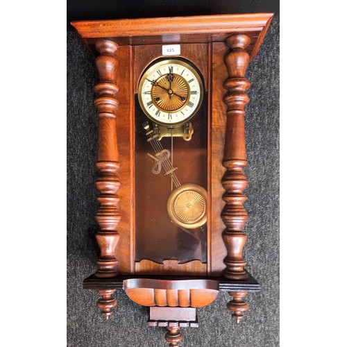 195a - Antique mahogany long cased wall clock, with key and pendulum