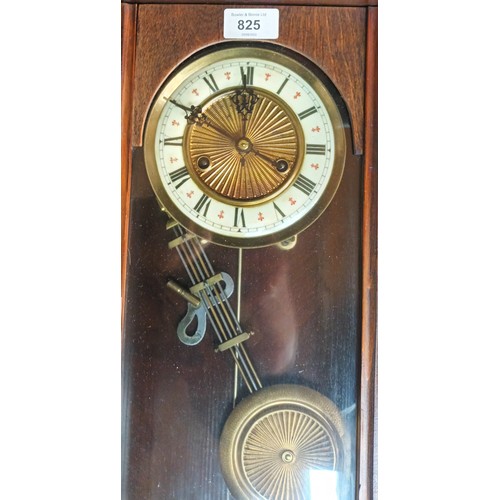 195a - Antique mahogany long cased wall clock, with key and pendulum