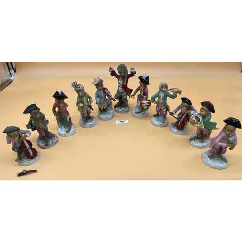 904 - Antique 11-piece German Porcelain Monkey Band, possibly Meissen, [As Found in areas]