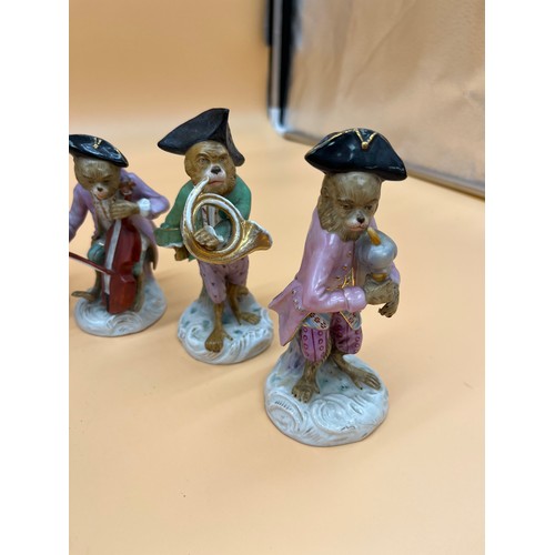 904 - Antique 11-piece German Porcelain Monkey Band, possibly Meissen, [As Found in areas]