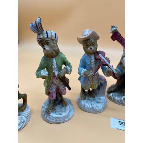 904 - Antique 11-piece German Porcelain Monkey Band, possibly Meissen, [As Found in areas]