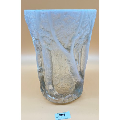 905 - Large Art Deco French glass pressed vase. In a Rene Lalique style, Raised tree trunk design. [25.5cm... 