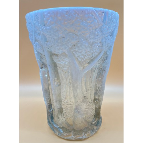 905 - Large Art Deco French glass pressed vase. In a Rene Lalique style, Raised tree trunk design. [25.5cm... 