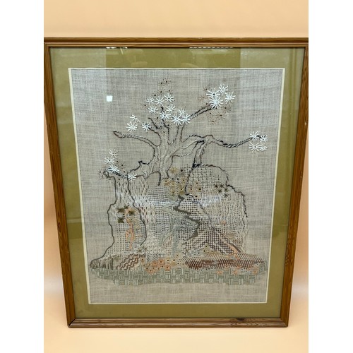 908 - Antique/ Vintage Tapestry depicting floral tree. [Frame 52.5x42.5cm]