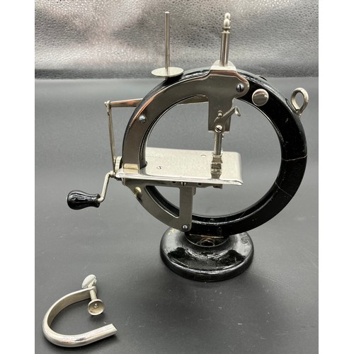 565a - Antique Triumph table top sewing machine. [20cm high] Patented Triumph Round Wooden Sewing Machine  ... 