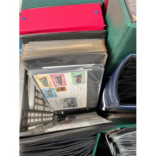 212A - Box of First day covers and postcards together with carry boxes.