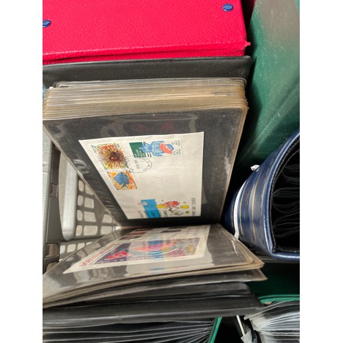 212A - Box of First day covers and postcards together with carry boxes.