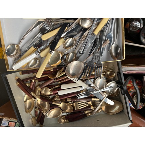 224A - Large collection of boxed canteens of cutlery to include antique mahogany canteen chest- empty