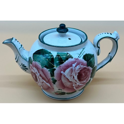 4 - Antique Wemyss ware T. Goode & co Tea pot, cabbage rose design. [10.5x18x11cm]