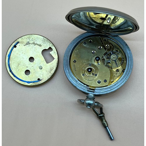 22 - Antique pocket watch fitted within a nickel case, Enamel face. Swiss made New Magnetic. Comes with a... 