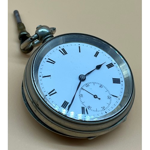 22 - Antique pocket watch fitted within a nickel case, Enamel face. Swiss made New Magnetic. Comes with a... 