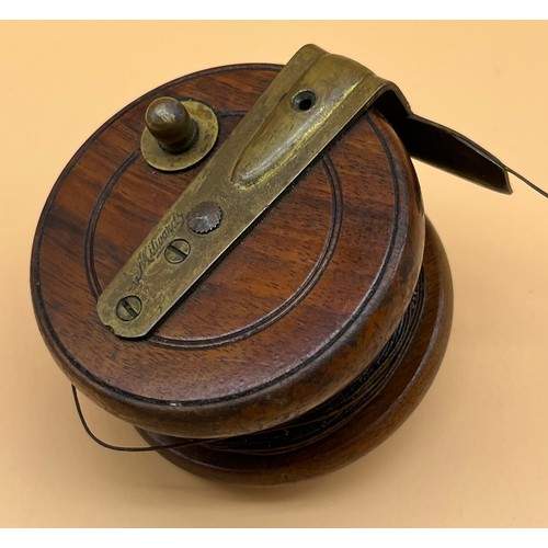 26 - Antique wood and brass Milwards fly fishing reel.