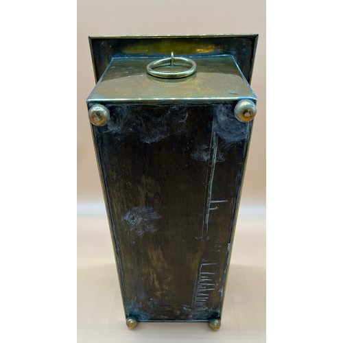 27 - Arts and Crafts brass worked planter. detailed with Celtic panels. [Missing handle] [19x49x24cm]